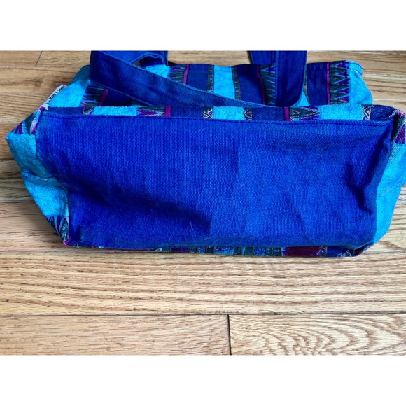 Laurel Burch Tote Bag Horses Folk Art Blue Sequins Zipper Closure - Picture 7 of 13